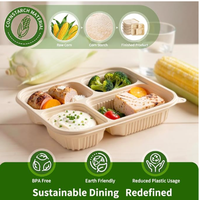 Conteneur alimentaire jetable biodégradable et écologique à 4 compartiments, compatible micro-ondes, avec couvercle, pour plats à emporter et événements festifs