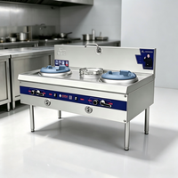 Cuisinière à gaz double brûleur autonome pour restaurant, en acier inoxydable, unité de cuisson commerciale