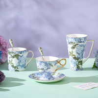 Conception d'hortensia ou pétales dégradés ensemble de tasse à thé et soucoupe en porcelaine osseuse de haute qualité et ensemble de tasses à café