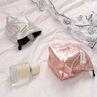 Trousse de Maquillage Portable Scintillante Argentée de Luxe et Trousse de Retouches, Sac de Toilette Transfrontalier