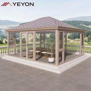 Véranda de luxe en aluminium et verre, <span class=keywords><strong>toit</strong></span> <span class=keywords><strong>plat</strong></span>, <span class=keywords><strong>double</strong></span> vitrage trempé, design écologique pour usage résidentiel extérieur et applications en parc - Product Image 1