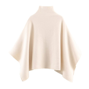 Abrigo tipo capa de punto con cuello alto para mujer, corte holgado y bajo asimétrico, a la moda - Product Image 6