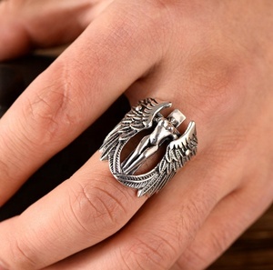 Anillo de alas de Ángel guardián roto de Plata de Ley 925 vintage con pluma para personalidades y regalos de fiesta - Product Image 6