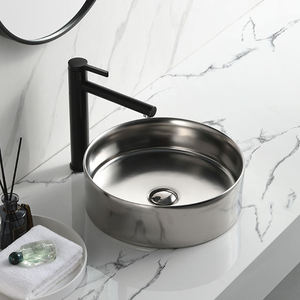 Lavabo de salle de bain de luxe en céramique, lavabo artistique à poser, finition argent mat, petit lavabo rond - Product Image 5