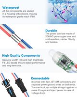 WS2811 5V 50pcs 12mm Lampu Pixel LED RGB Digital Difusi Dapat Diatur Secara Individual Bulat c IP67 Tahan Air DC