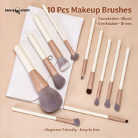 Set Kuas Makeup Beauty Planet Custom 11 pcs Bulu Putih Sintetis, Kuas Eyeliner, Eyeshadow, Kosmetik, Vegan