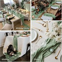 Chemin de table en gaze vert sauge semi-transparente bleu marine en mousseline de soie Set de table chemin de table à manger macramé rose brodé beige