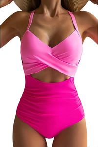 Women's Sexy One Piece Swimsuits <b>Tummy</b> <b>Control</b> Cutout High Waisted Bathing Suit Wrap Tie Back Custom Swimwear With Logo - Product Image 6