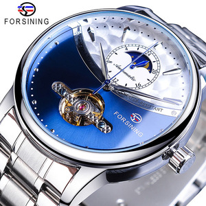 Forsining Mens Automatic <span class=keywords><strong>Orologio</strong></span> Da Polso Royal Golden Sun Moon Self-Vento di Scheletro della Fascia Dell'acciaio inossidabile Meccanico Relogio Clock - Product Image 3