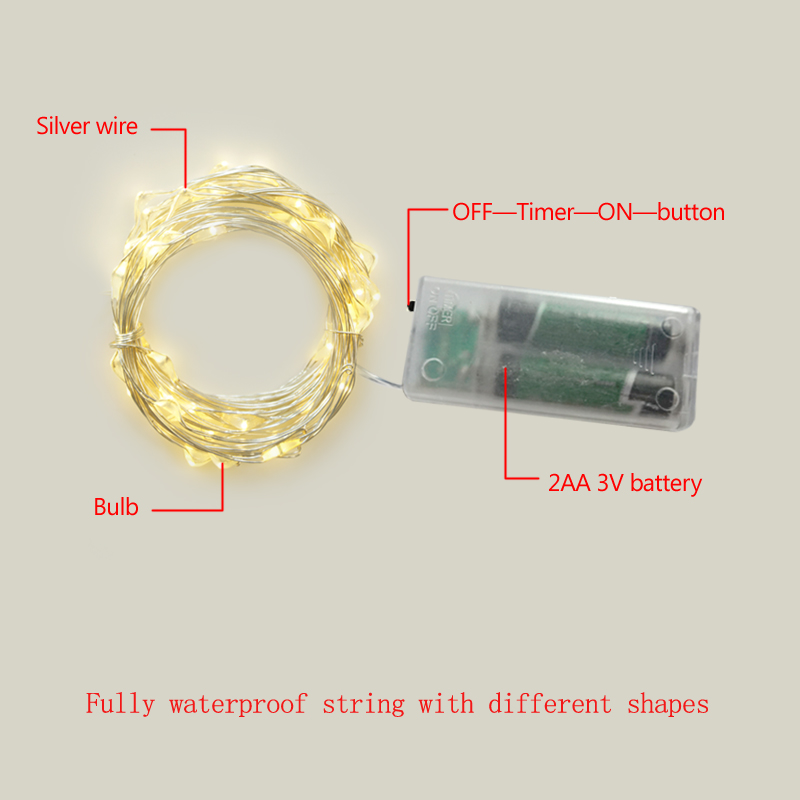 1 Meter 10 LEDs Copper Wire Battery Operated Christmas Lights - ShinoW LED Garland