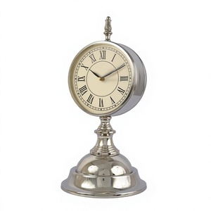 Traditional Metal Desk <b>Clock</b> Circular Silent Jumping Movement Quartz Hourly Chiming Needle Display <b>White</b> Ceramic Base Gold - Product Image 1
