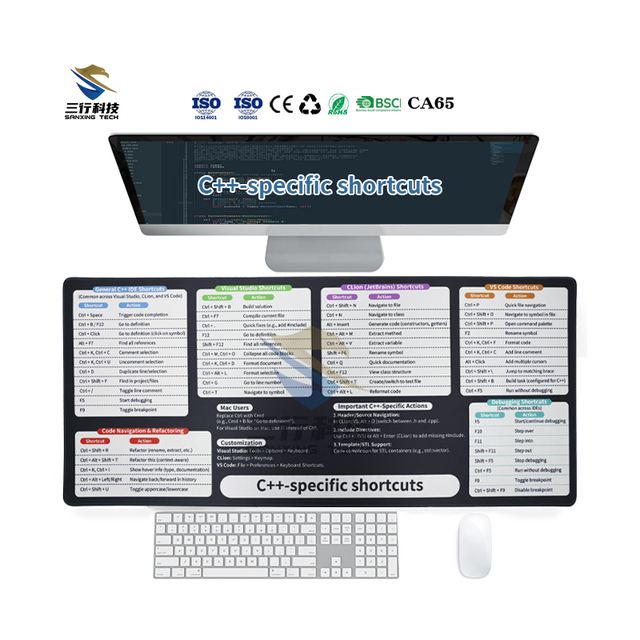 Hot Sale Desk Mat Shortcut Keys Custom Mouse Pad XL XXL Large Size Mouse Mat Rubber Desk Pad Gaming Mouse Pad for Home Office