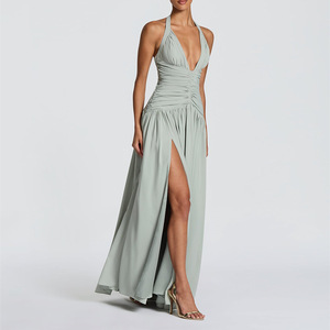 Ropa de Mujer al por Mayor, Vestido de Color Sólido <span class=keywords><strong>para</strong></span> Mujer, Nuevo Modelo 2026, Sexy, Cuello en V, Plisado, Ajustado, Elegante, Romántico, <span class=keywords><strong>para</strong></span> Fiesta - Product Image 4