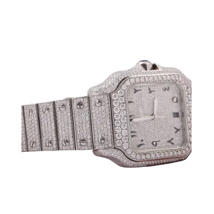 Montre intelligente personnalisée pour homme, avec mouvement antique, nouveau bracelet, cadran arabe, en or blanc et diamants Moissanite VVS - Product Image 1