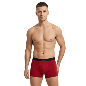 Caleçons boxeurs mi-hauts rouges pour hommes RANBAO, 100 % coton tricoté, respirants, couleur unie - Product Image 1