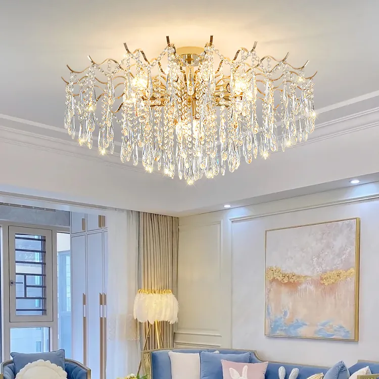 Bắc Âu Vàng trần đèn chùm ánh sáng pha lê cho phòng ăn lớn trần ánh sáng đồ đạc phòng khách trang trí nội thất đèn