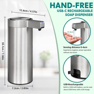 Dispensador Automático de Jabón de Acero Inoxidable con Sensor Táctil Eléctrico y Carga USB para Uso en Hoteles, Resistente al Agua, Capacidad de 270 ml - Product Image 3