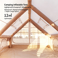 Tente de camping gonflable personnalisée directement de l'usine, 12m, toit en V inversé, 300D, imperméable, quatre saisons, double porte AB, installation rapide