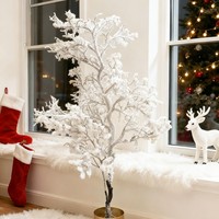 Branche d'arbre artificielle floquée en corail rouge et blanc, fausse branche de Manzanita pour la décoration de Noël, de mariages, d'hôtels et de vases
