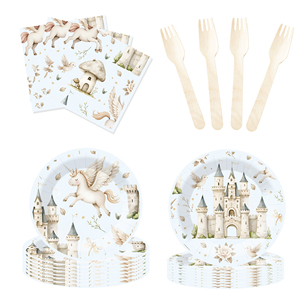 Juego de Vajilla de Cumpleaños de Unicornio DAMAI, Plato de Papel con Elementos de Castillo de Unicornio, Vasos de Papel, Servilletas para Niños, Fiesta de Cumpleaños Infantil - Product Image 4