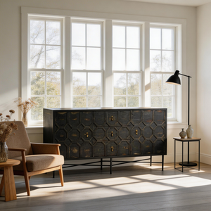 2 Door 3 Drawer Wood Modern Black <b>Sideboard</b> Cabinet Buffet for Living Room - Product Image 5