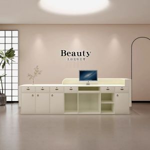 2025 Best Selling Custom Reception Desk Beauty Salon Counter Small Reception <b>Table</b> <b>Nail</b> Salon Circular Reception Desk - Product Image 6