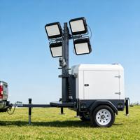 Tour d'éclairage solaire LED sur remorque, mât de 24 pieds, tout temps, déploiement rapide, alimentation CC, lumière blanche