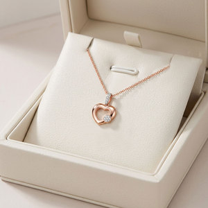 Popular Wholesale Link Chain Minimalist Heart Shape Necklace Jewelry 18K Solid Rose Gold Real Natural Diamonds Pendant Necklace - Product Image 5