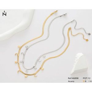 Collana con Ciondolo a Forma di Stella e Luna in Oro, Argento e Acciaio 46898 - Product Image 1