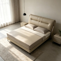 Lit King-Size Moderne de Luxe avec Revêtement en Cuir Véritable, Cadre en Bois Doux, Meubles de Chambre à Coucher Bo Yi Man