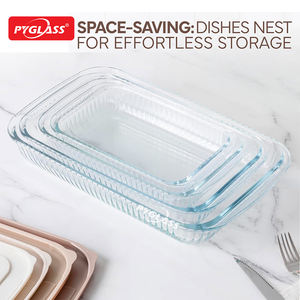 Bandejas para Hornear de Vidrio Resistente al Calor con Diseño Acanalado Pyglass, <span class=keywords><strong>Bandeja</strong></span> para Hornear de Vidrio con Tapa de PE - Product Image 2