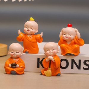 Cute Little Monk Resin <b>Statue</b> Set For Home Office Desk Decoration Artistic Craft Gift - Product Image 1