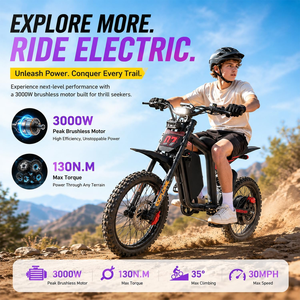 Nueva Bicicleta Eléctrica Todoterreno Eahora FT-07 con Batería de 60V 25AH, Llantas Gruesas de 17'', Suspensión Completa, Color Negro, para Adolescentes - Product Image 3