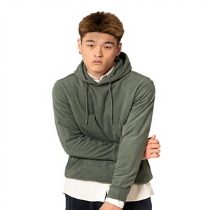Sudadera con Capucha para Hombre, Color Verde Oliva, Corte Regular, Color Sólido, Felpa de Algodón, Informal, con Bolsillo, Antipilling, para Invierno - Product Image 1
