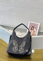 Sac Hobo Vintage Y2K de Luxe Scintillant Entièrement Orné de Strass et de Cristaux Papillon, Grande Capacité, pour Soirées, Sac à Bandoulière ou Sac Croisé pour Femmes