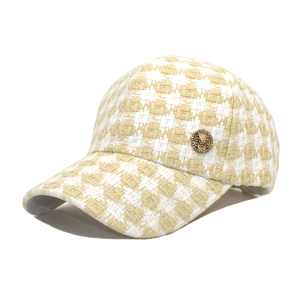 Summer Fashion Woven Checked Fabric <b>Plain</b> Baseball <b>Cap</b> - Product Image 3