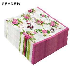 Serviettes en papier florales roses 6,5 x 6,5 pouces jetables pour les occasions de mariage - Product Image 1