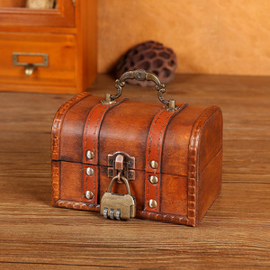 Boîte à trésors vintage en bois avec serrure à combinaison pour le rangement de bijoux, organisateur de bureau, boîte de rangement décorative - Product Image 4