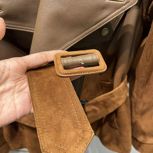 <span class=keywords><strong>Cappotto</strong></span> in pelle scamosciata alla moda da <span class=keywords><strong>donna</strong></span> aderente giacca doppiopetto giacca giacca in <span class=keywords><strong>camoscio</strong></span> a vita calda per l'autunno - Product Image 3