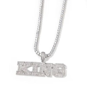 King <b>Letter</b> Pendant 925 Silver Rhodium Plated Moissanite Hip Hop Men's Fashion Pendant Everyday Wear - Product Image 1