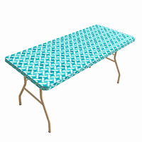 Nappe de table rectangulaire jetable en PEVA avec motif losanges bleu sarcelle et blancs, bord élastique, imperméable, pour événements