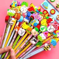 Crayon en bois pratique et très vendu avec gomme en forme de nourriture de dessin animé mignonne pour les étudiants, cadeaux de récompense scolaire