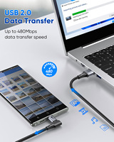 Cable USB Tipo-C de Nylon SUNGUY de 90 Grados, Cable de Carga Rápida de 18W, Cable de Datos USB C de Ángulo Recto para Teléfono Móvil, Banco de Energía y Uso en Automóvil