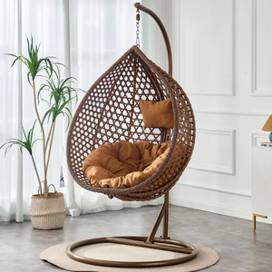 आधुनिक आरामदायक एकल सीट पे रतन और स्टील फ्रेम आउटडोर इनडोर स्विंग चेयर - Product Image 6