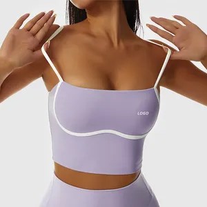 Women Clothing Custom Gym Contrast Color Backless Crop Top Tank Fitness Yoga Wear High Impact Sports Bra For Women