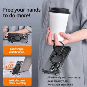 Ốp điện thoại <span class=keywords><strong>iPhone</strong></span> 17 16 15 14 Pro Max khung nhôm hợp kim không viền, tích hợp giá đỡ nhẫn, chống sốc, hỗ trợ sạc không dây từ tính - Product Image 5