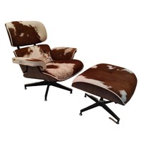 Fauteuil inclinable de loisirs en cuir de vache véritable, avec dossier en placage de bois courbé et structure en alliage d'aluminium