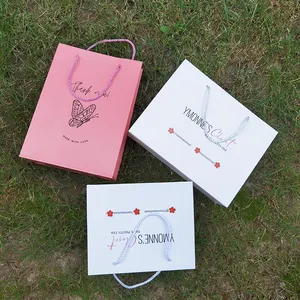 全定制标志印刷购物纸袋带手柄粉色和白色牛皮纸袋带您自己的标志