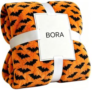 Wholesale Custom Orange <strong>Halloween</strong> Bat Flannel <strong>Throw</strong> <strong>Blanket</strong> 100% Polyester Knitted Four Seasons Modern ODM/OEM Service Available - Product Image 2