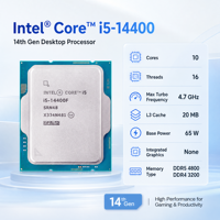 Processeur de bureau Core I5 14400 14e génération, 10 cœurs, 16 threads, jusqu'à 4,7 GHz, LGA1700, avec graphismes intégrés pour PC de jeu